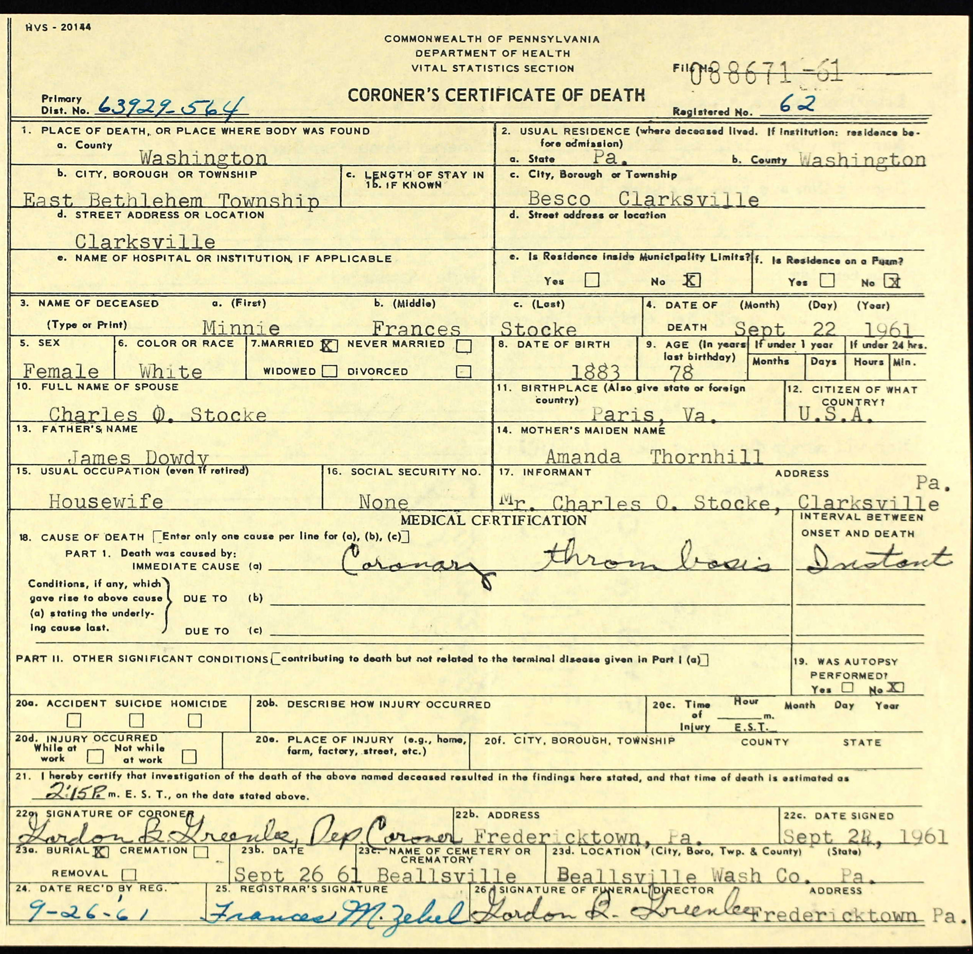 death certificate